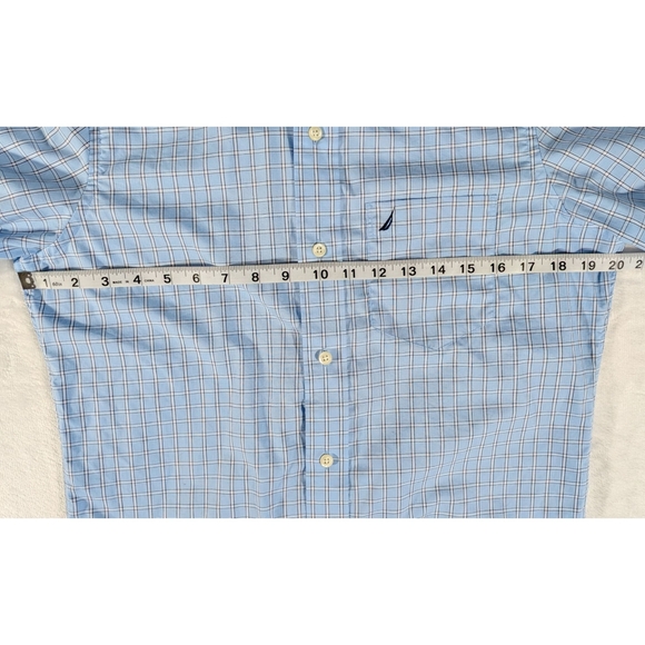 ❤️ Nautica Classic Fit Short Sleeve Blue Grid Check Shirt Men XS 100% Cotton - Picture 7 of 13